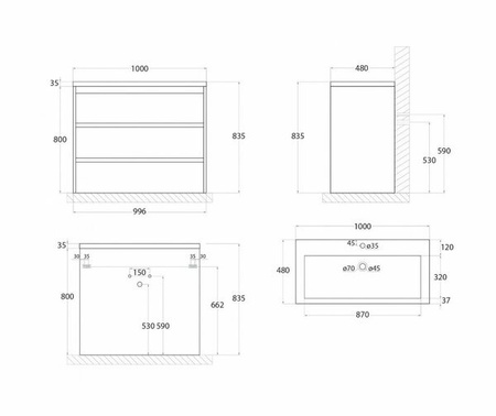 База под раковину Art&Max FAMILY-M-1000-3C-PIA-HC